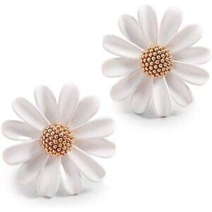 Women's Into The White Bloom Studs Plastic Flower With Seed Bead Center
